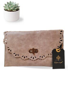 Moda Luxe Tan Flat Crossbody Bag with Gold Chain | New with Tags